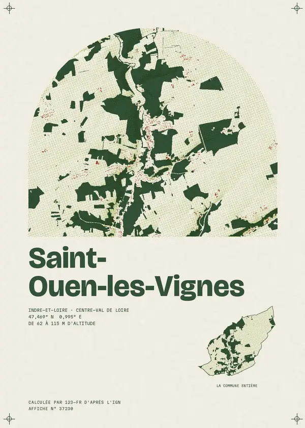 Affiche de Saint-Ouen-les-Vignes, calculée par 123-fr d'après l'IGN