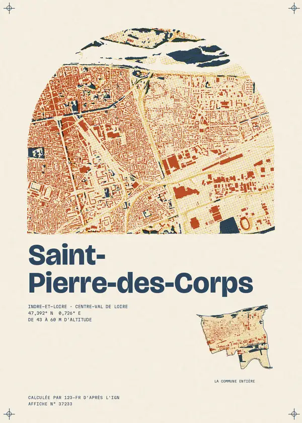 Affiche de Saint-Pierre-des-Corps, calculée par 123-fr d'après l'IGN