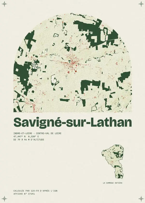 Affiche de Savigné-sur-Lathan, calculée d'après l'IGN