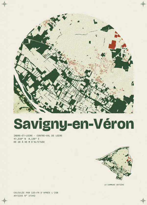 Affiche de Savigny-en-Véron, calculée par 123-fr d'après l'IGN