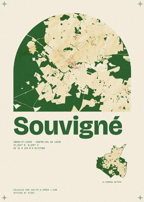 Affiche de Souvigné, calculée par 123-fr d'après l'IGN