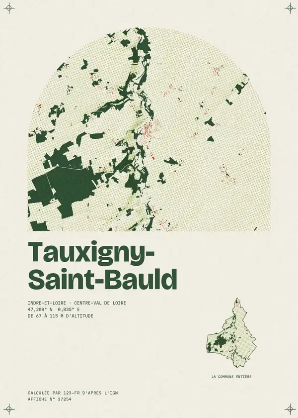 Affiche de Tauxigny-Saint-Bauld, calculée par 123-fr d'après l'IGN