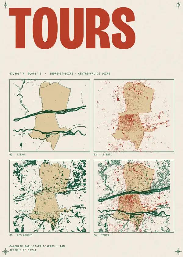 Affiche de Tours, calculée par 123-fr d'après l'IGN