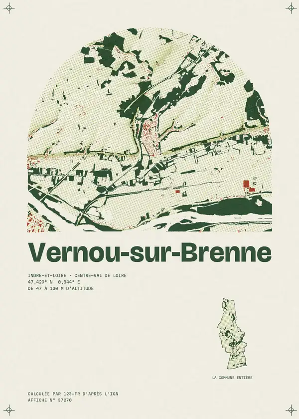 Affiche de Vernou-sur-Brenne, calculée par 123-fr d'après l'IGN