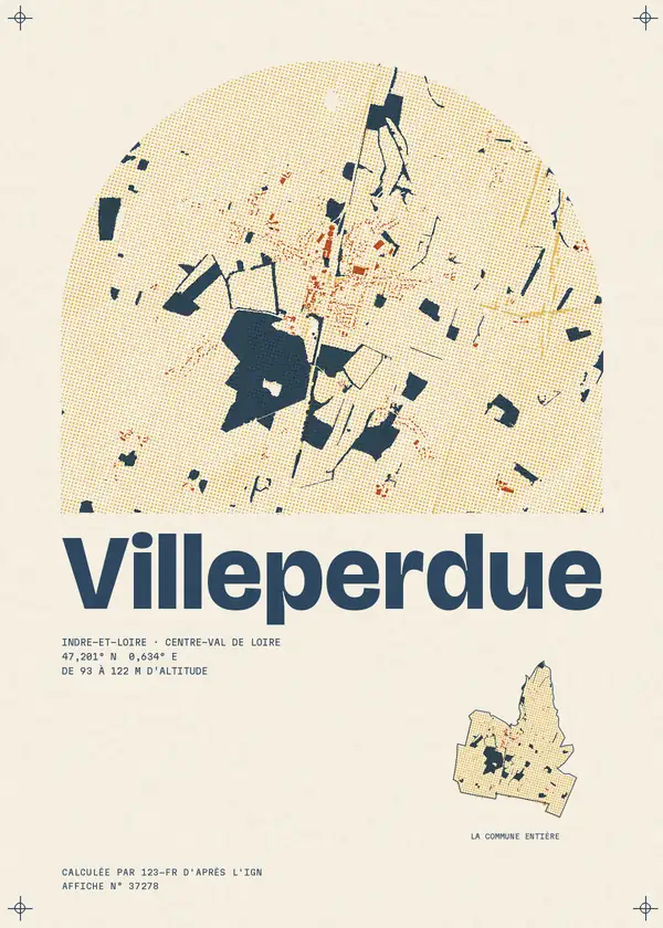 Affiche de Villeperdue, calculée par 123-fr d'après l'IGN