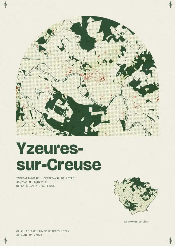 Affiche de Yzeures-sur-Creuse, calculée par 123-fr d'après l'IGN