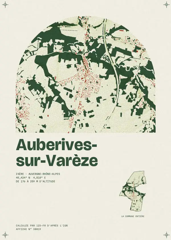 Affiche de Auberives-sur-Varèze, calculée par 123-fr d'après l'IGN