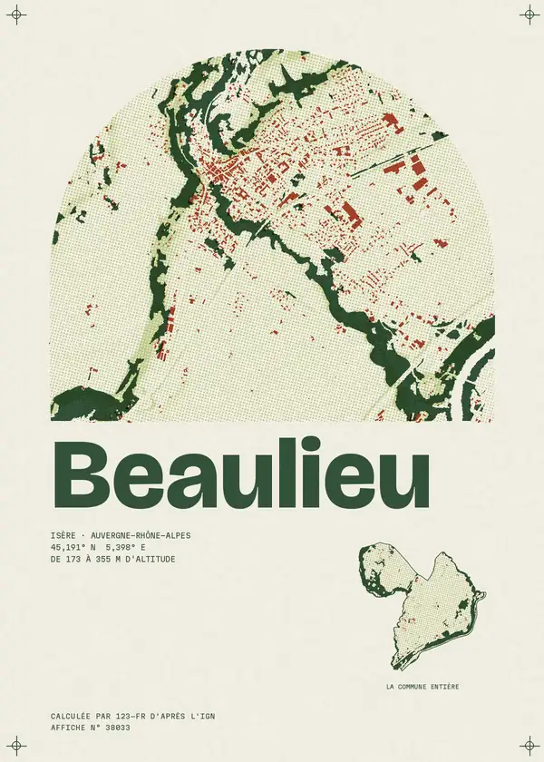Affiche de Beaulieu, calculée par 123-fr d'après l'IGN
