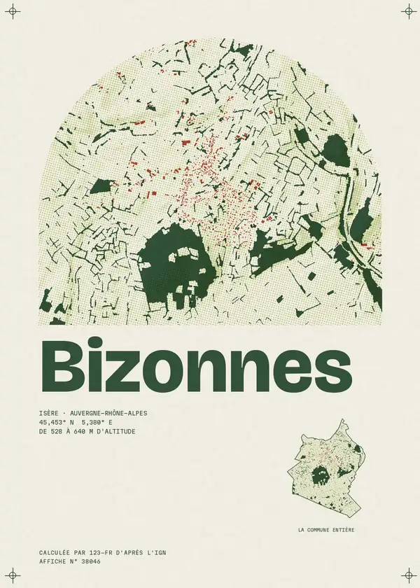 Affiche de Bizonnes, calculée par 123-fr d'après l'IGN
