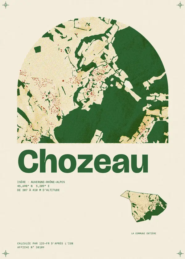 Affiche de Chozeau, calculée par 123-fr d'après l'IGN