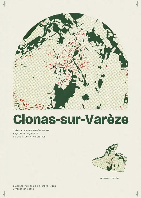 Affiche de Clonas-sur-Varèze, calculée par 123-fr d'après l'IGN
