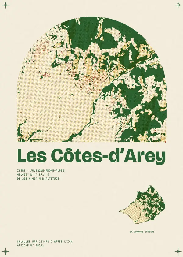 Affiche de Les Côtes-d'Arey, calculée par 123-fr d'après l'IGN