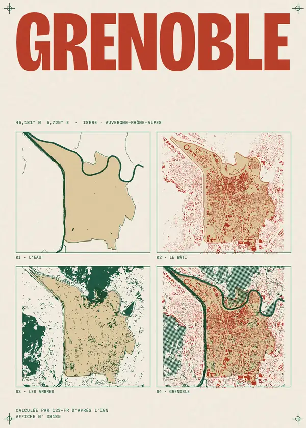 Affiche de Grenoble, calculée par 123-fr d'après l'IGN