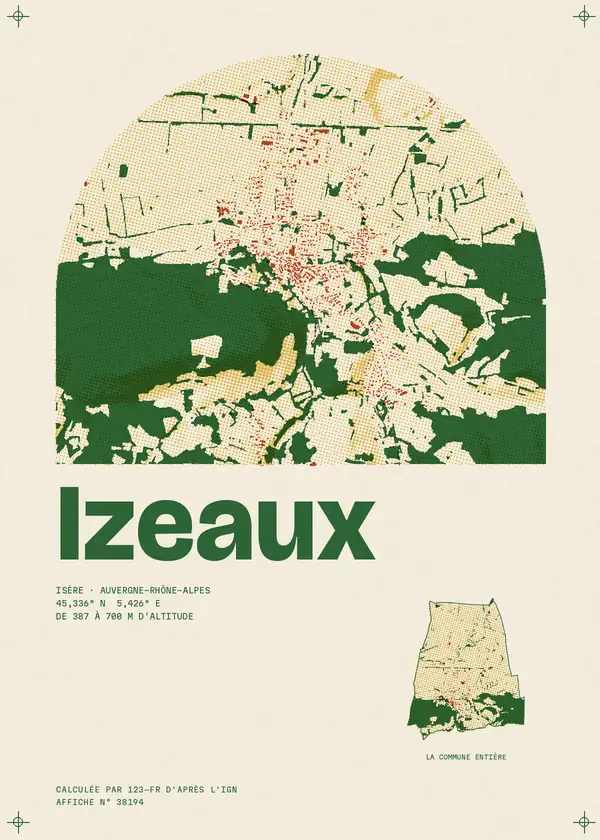 Affiche de Izeaux, calculée par 123-fr d'après l'IGN