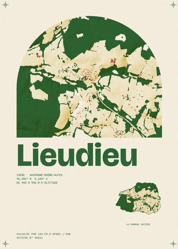 Affiche de Lieudieu, calculée par 123-fr d'après l'IGN