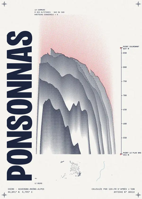 Affiche de Ponsonnas, calculée par 123-fr d'après l'IGN