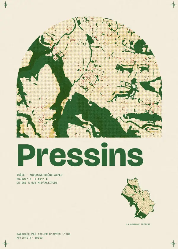 Affiche de Pressins, calculée par 123-fr d'après l'IGN