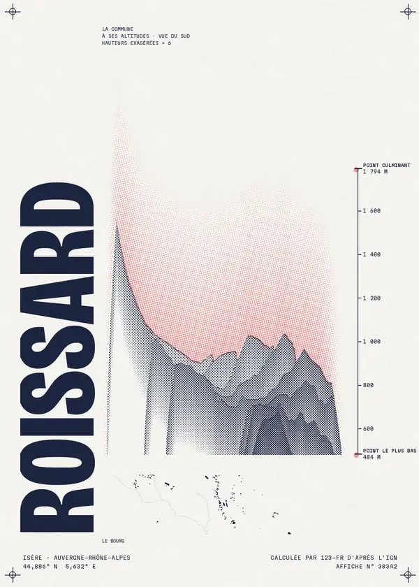Affiche de Roissard, calculée par 123-fr d'après l'IGN