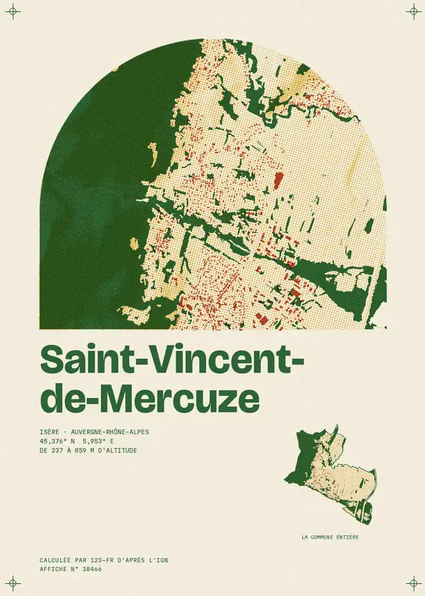 Affiche de Saint-Vincent-de-Mercuze, calculée d'après l'IGN