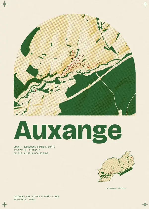 Affiche de Auxange, calculée par 123-fr d'après l'IGN