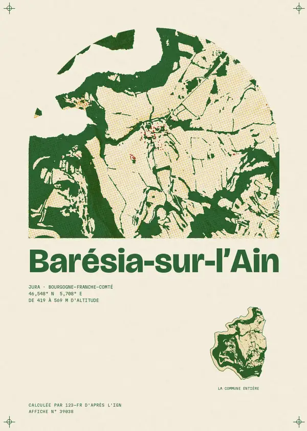 Affiche de Barésia-sur-l'Ain, calculée par 123-fr d'après l'IGN