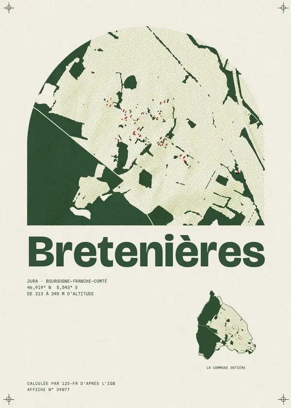 Affiche de Bretenières, calculée par 123-fr d'après l'IGN