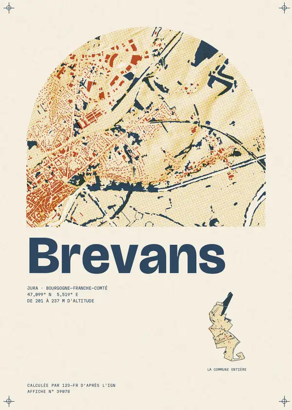 Affiche de Brevans, calculée par 123-fr d'après l'IGN