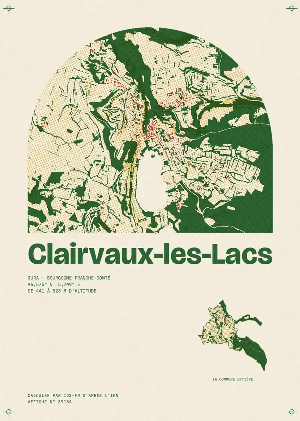 Affiche de Clairvaux-les-Lacs, calculée par 123-fr d'après l'IGN