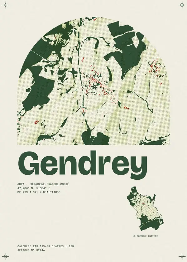 Affiche de Gendrey, calculée par 123-fr d'après l'IGN
