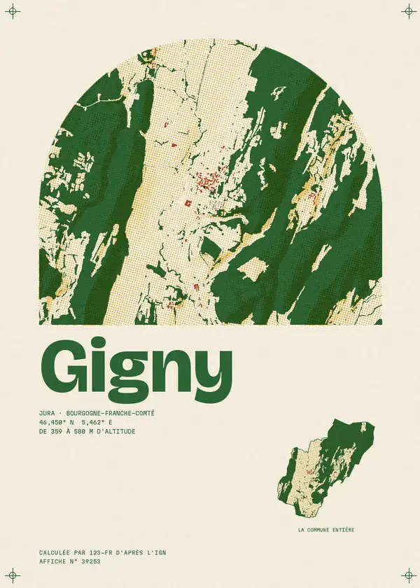 Affiche de Gigny, calculée par 123-fr d'après l'IGN