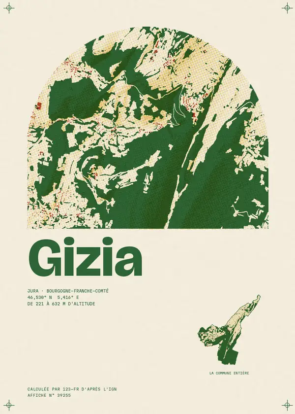 Affiche de Gizia, calculée par 123-fr d'après l'IGN