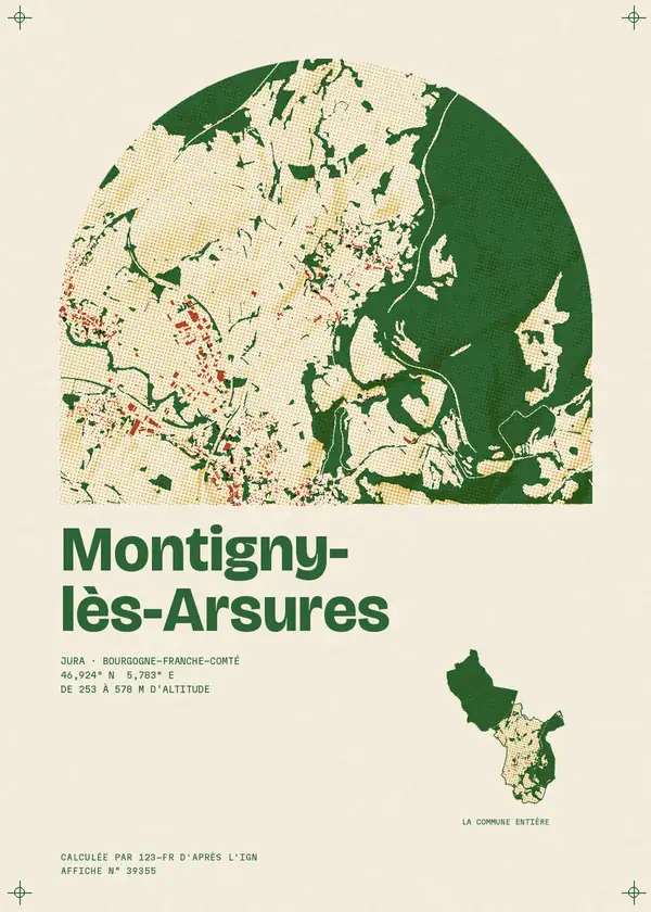 Affiche de Montigny-lès-Arsures, calculée par 123-fr d'après l'IGN