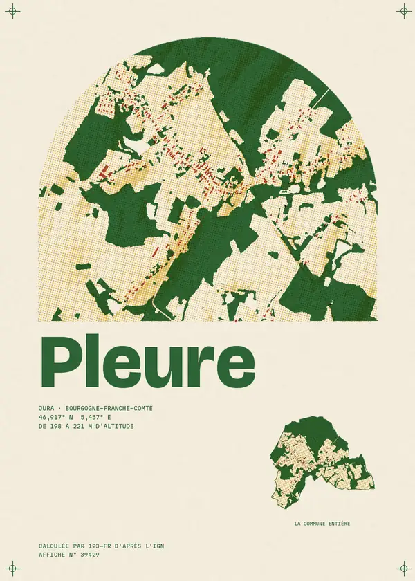 Affiche de Pleure, calculée par 123-fr d'après l'IGN
