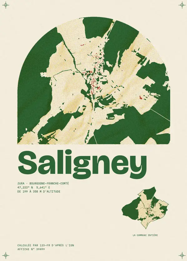 Affiche de Saligney, calculée par 123-fr d'après l'IGN