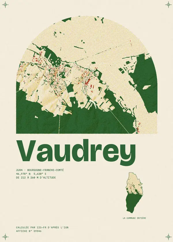Affiche de Vaudrey, calculée par 123-fr d'après l'IGN