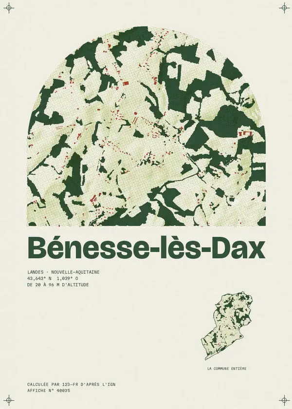 Affiche de Bénesse-lès-Dax, calculée par 123-fr d'après l'IGN