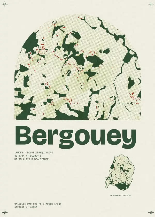 Affiche de Bergouey, calculée par 123-fr d'après l'IGN