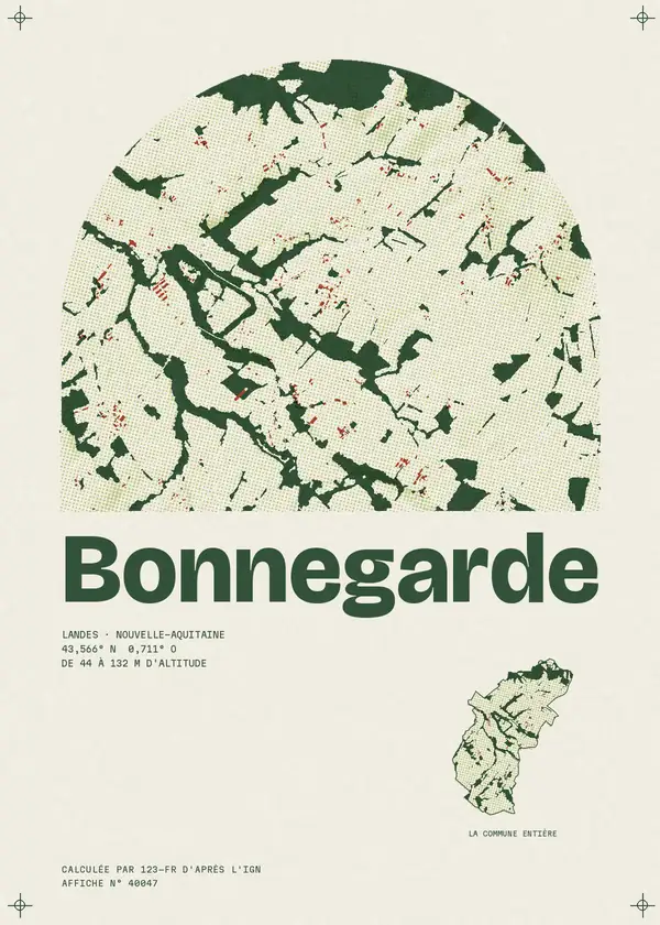 Affiche de Bonnegarde, calculée par 123-fr d'après l'IGN