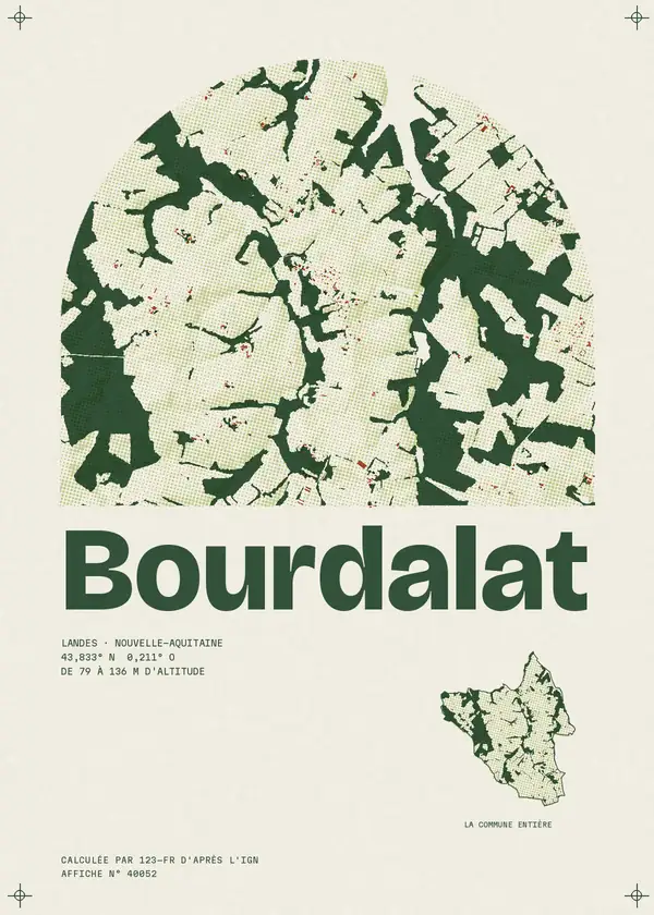 Affiche de Bourdalat, calculée par 123-fr d'après l'IGN