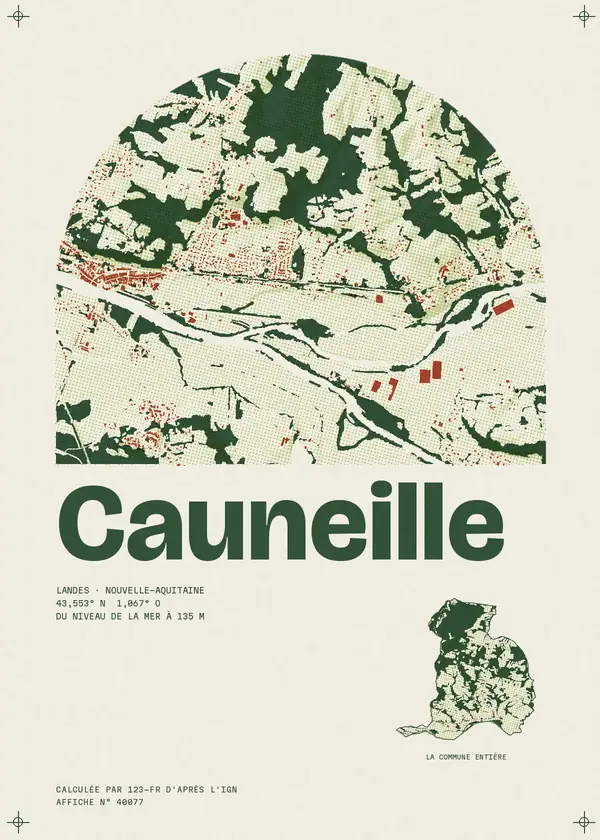 Affiche de Cauneille, calculée par 123-fr d'après l'IGN