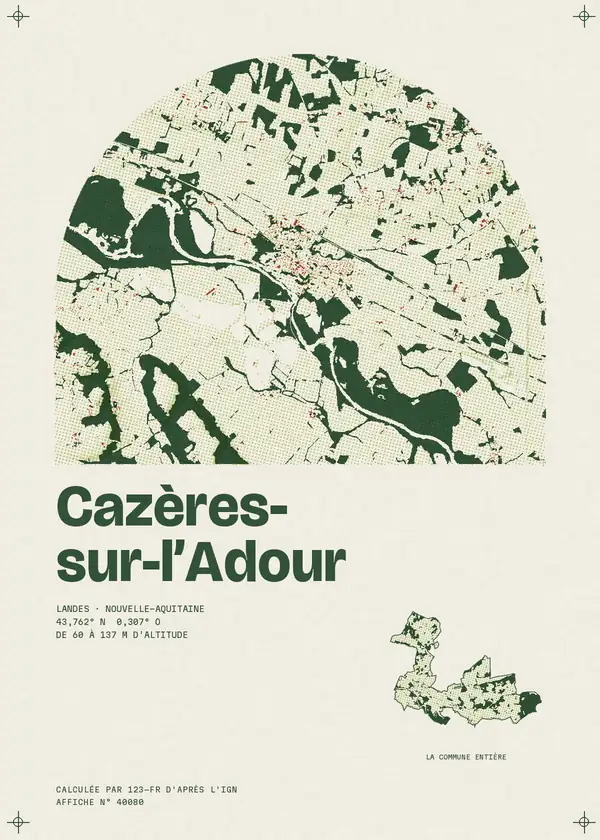 Affiche de Cazères-sur-l'Adour, calculée par 123-fr d'après l'IGN