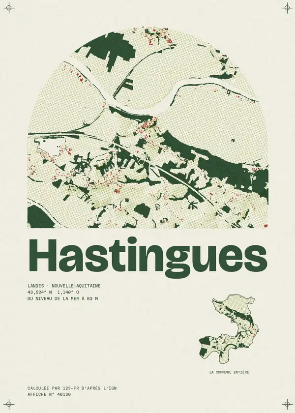 Affiche de Hastingues, calculée par 123-fr d'après l'IGN