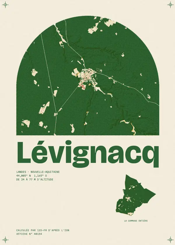 Affiche de Lévignacq, calculée par 123-fr d'après l'IGN