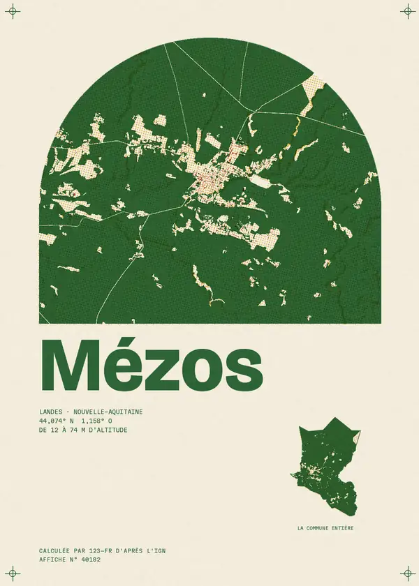 Affiche de Mézos, calculée par 123-fr d'après l'IGN
