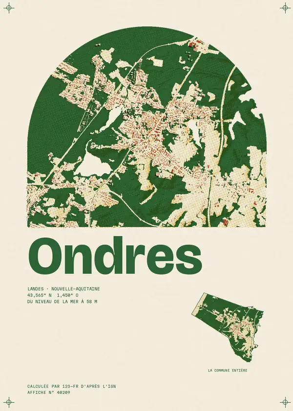 Affiche de Ondres, calculée par 123-fr d'après l'IGN