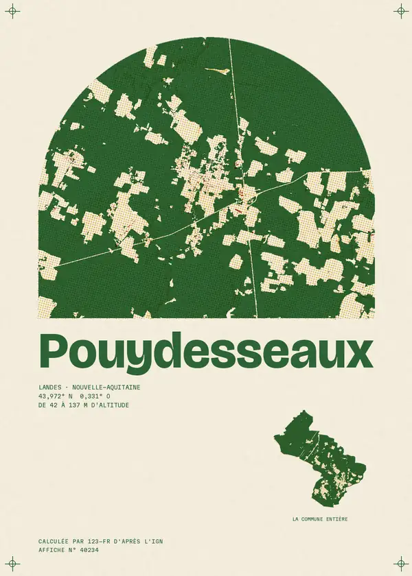 Affiche de Pouydesseaux, calculée par 123-fr d'après l'IGN