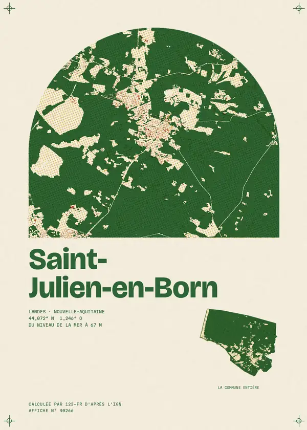 Affiche de Saint-Julien-en-Born, calculée par 123-fr d'après l'IGN