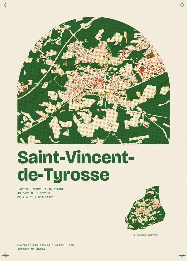 Affiche de Saint-Vincent-de-Tyrosse, calculée par 123-fr d'après l'IGN