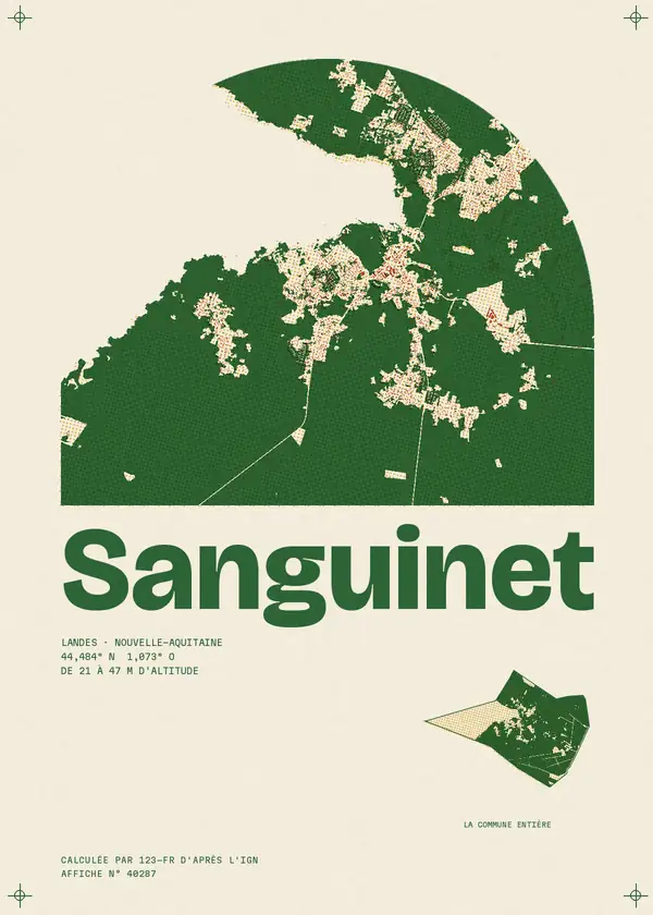 Affiche de Sanguinet, calculée par 123-fr d'après l'IGN