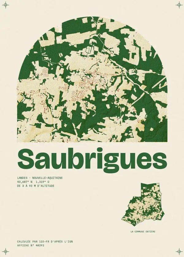 Affiche de Saubrigues, calculée par 123-fr d'après l'IGN